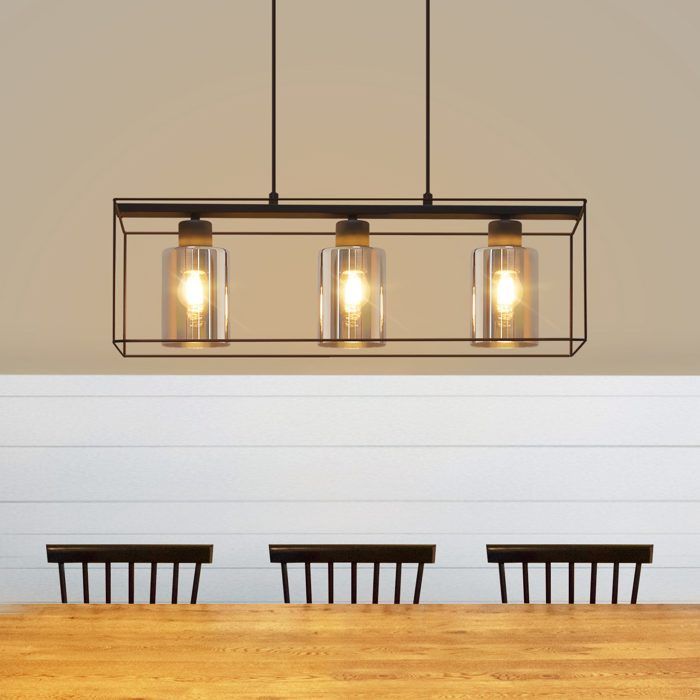 Suspension - NETTLIFE - 3 lumières verre vintage - Noir - Réglable en hauteur - Culot E27