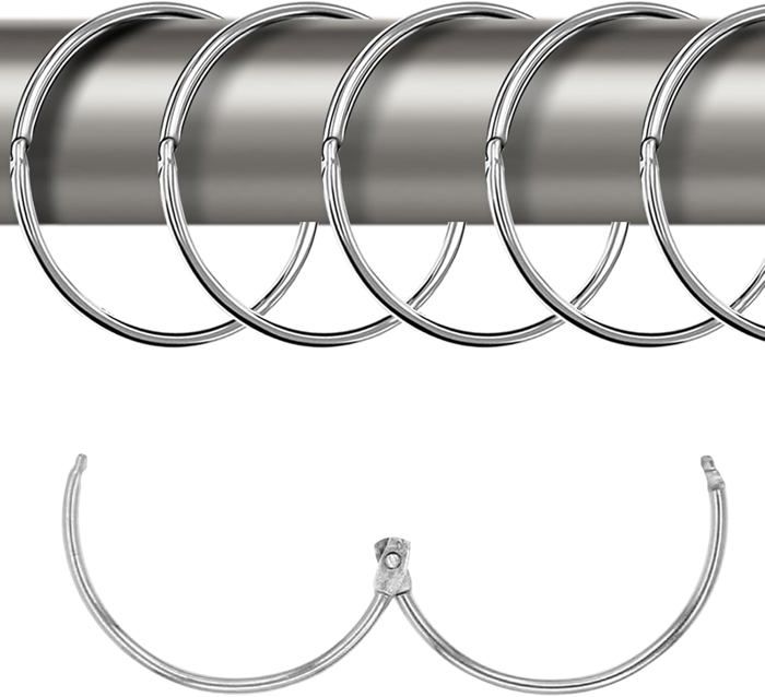 Lot de 40 anneaux de rideau en métal - 50 mm - À ouvrir - Pour rideau de douche et tringle à rideaux - Noir