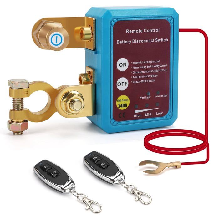 Coupe-circuit 12V Avec Télécommande - 240A - Protection Batterie Voiture/moto/camping-car - Installation Facile