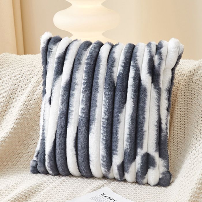 EVELYA - Coussin carré en tissu côtelé gris et blanc 43x43 cm