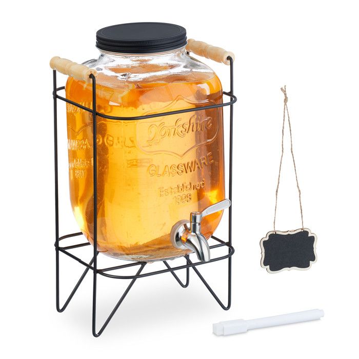 Relaxdays Distributeur de boisson avec support pratique 5 litres robinet et couvercle transparent