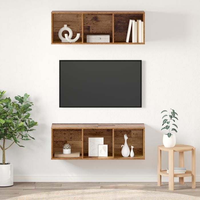 Moderne Meubles TV muraux 2 pcs - meubles HiFi Suspendu Bois ancien 37 x 37 x 1075 cm@FR(8943821)