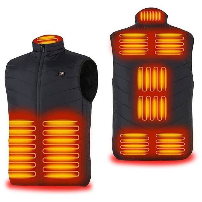 Gilet Chauffant Electrique - AMOUNE - Unisexe - 9 Zones de Chauffage - 3 Températures - Noir Noir