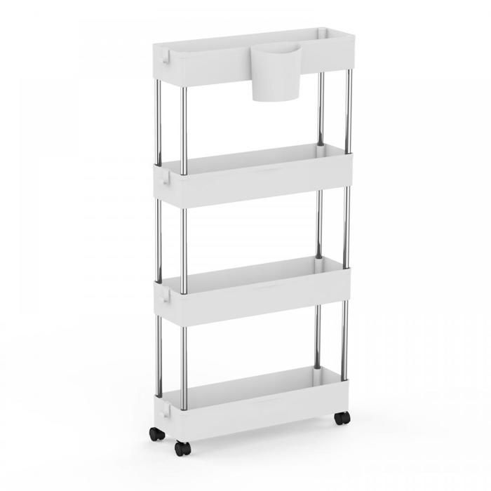 Desserte à Roulettes - Chariot de Rangement à 4 Niveaux - Boites Suspendues - Multifonctionnel - 40x13x86 cm - Blanc
