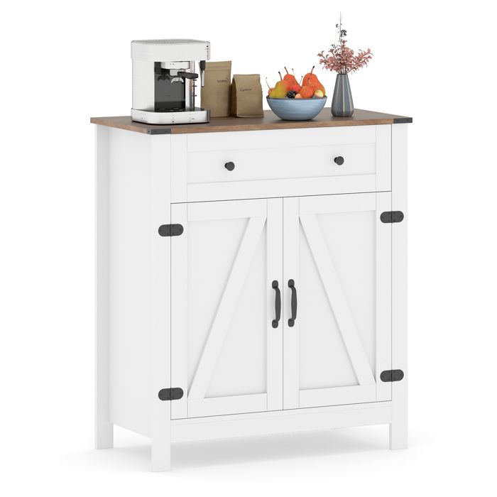 Buffet de Cuisine avec Porte et Tiroir COSTWAY Étagère Réglable 2 Kits Anti-basculement Meuble de Rangement pour Garde-manger
