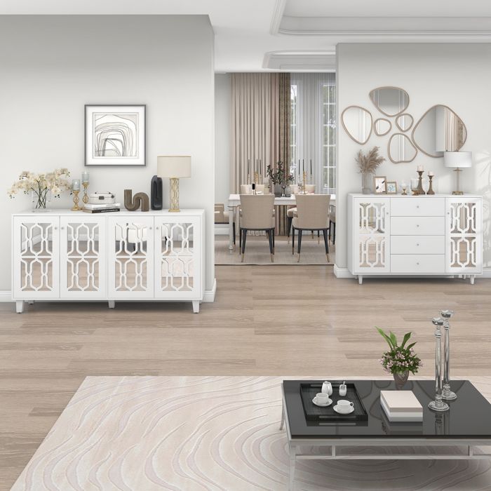 Nouveau buffet miroir blanc en matériau écologique avec poignée en cristal froid pour salon et salle à manger 1475 x 40 x 102cm