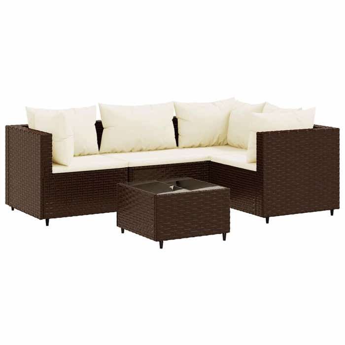 Salon de jardin en résine tressée - BURKE - 5 pièces - Coussins inclus - Résistance aux UV - Pieds réglables - Modulaire
