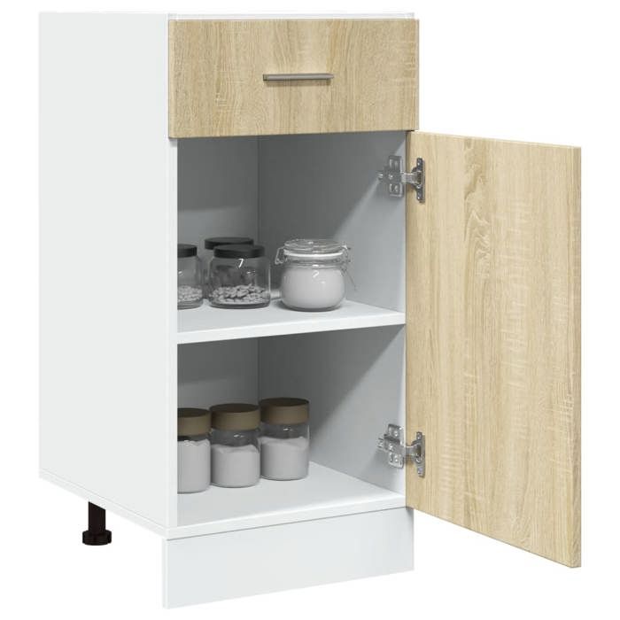 Armoire à tiroirs en bois dingénierie - WIENS - Lyon - Chêne Sonoma - 40x46x815 cm - Grand espace de rangement