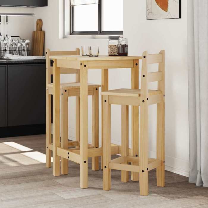 Brun Ensemble de bar 3 pcs SARAZYJ Table et Tabourets de Bar Bois de pin massif E157