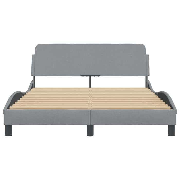 Cadre de lit double en tissu - MEUBLECHIC - 140x190 cm - Gris clair - Tissu polyester - Tête de lit intégrée