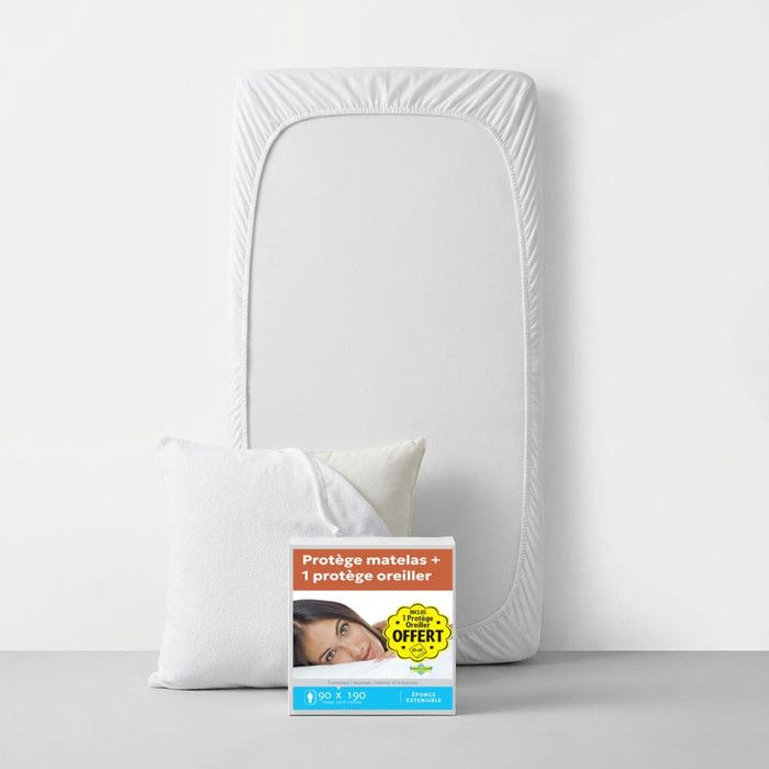 Sweetnight - Lot Protège-Matelas 90x190 + 1 Protège-Oreiller 65x65 - Bouclette Éponge Coton Absorbante - Forme Drap Housse