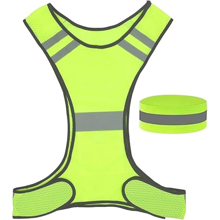 Gilet de Sécurité Réfléchissant Haute Visibilité Gilet Jaune pour Velo Course Jogging avec 1 Brassard Réfléch GILET DE SECURITE