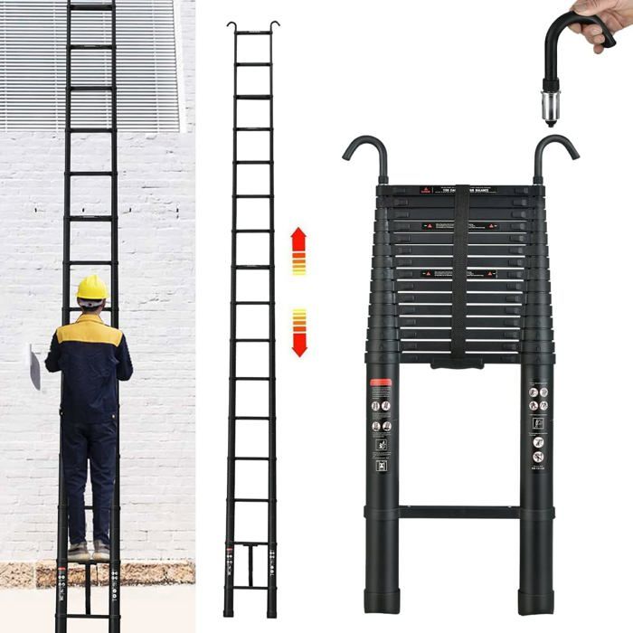 Échelle télescopique de 6 2 mètres avec crochet charge maximale de 150 kg adaptée à lintérieur ou à lextérieur