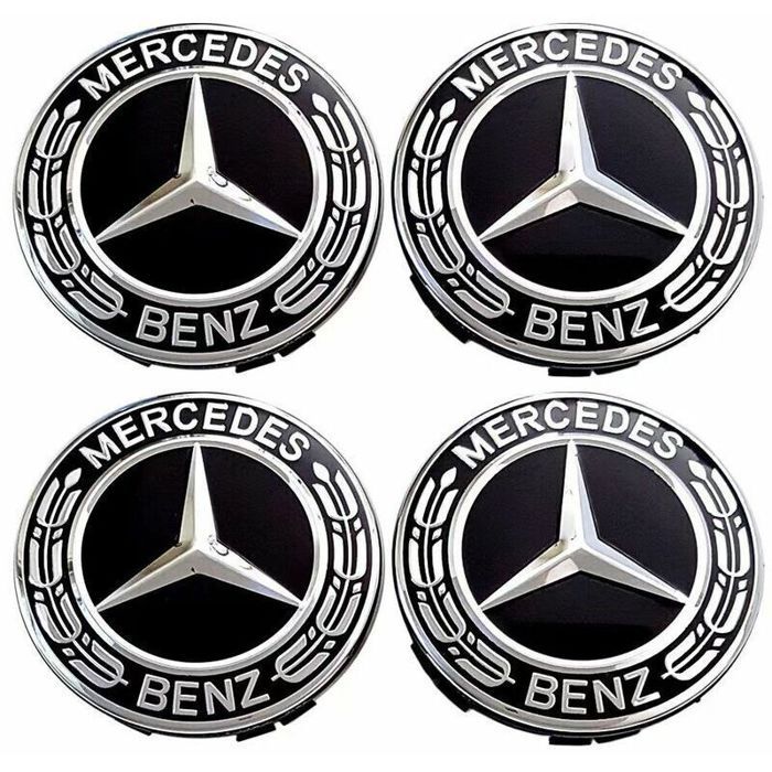 Cache moyeu de roue - XVX - 4 pièces - Diamètre 75 mm - Plastique ABS et aluminium - Compatibilité Mercedes Benz