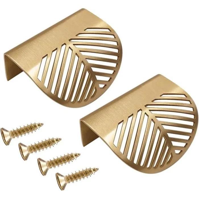 2 Poignées Feuille en Laiton Or pour Tiroir Armoire Porte de Cuisine Meubles