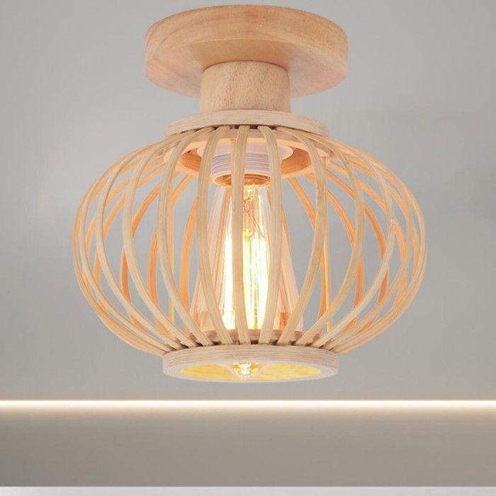 Plafonnier - SMOTOP - Bois et bambou - Cage Ø20 5 cm - E27 60W