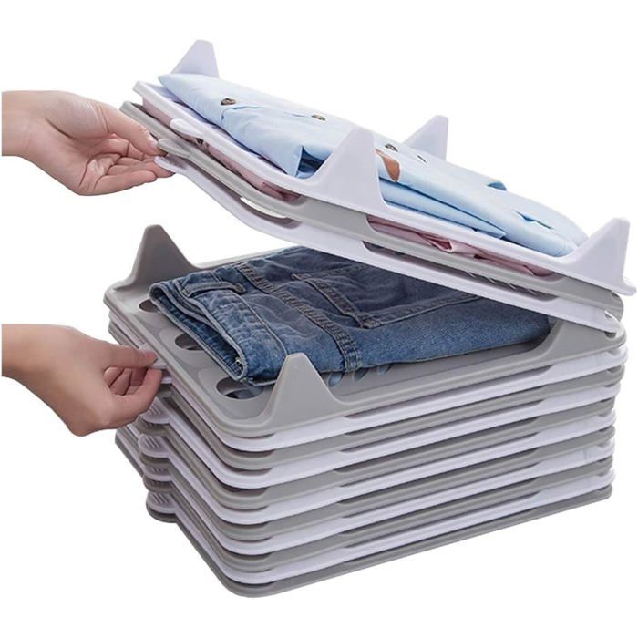 Lot 10 Organiseurs Vêtements Empilables Anti-Plis 33x25.5 cm Blanc Support Robuste Pour Tiroirs Armoires Rangement