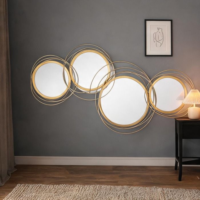 Ensemble mural de 4 miroirs ronds en métal doré 107 x 56 cm design élégant