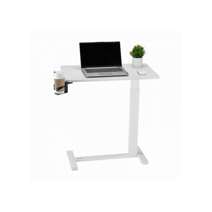 Table Lit Mobile 4 Roulettes Dissimulées Hauteur Réglable Porte-gobelet Panneaux Particules Blanc