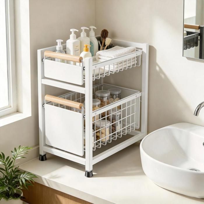 Étagère sous Évier Organisateur de Cuisine Coulissant 39×245×42cm Panier Coulissant Tiroir pour Cuisine Salle de Bain Salon