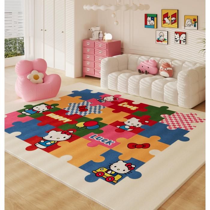 Tapis de salon Hello Kitty format 160×230cm dos antidérapant design puzzle coloré déco chambre enfant salon confortable