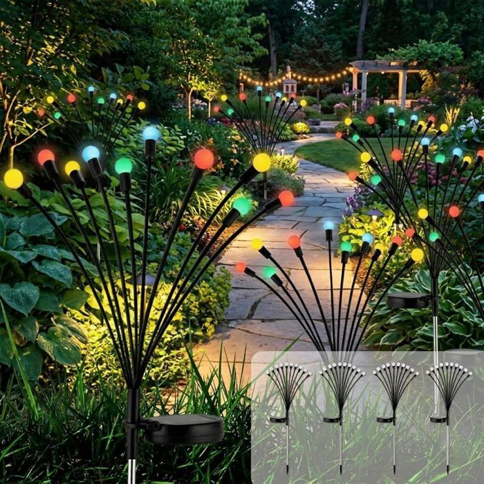Lampes lucioles solaires de jardin 10 LED 4 pièces étanches IP65