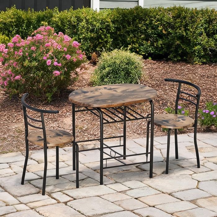 Ensemble table et 2 chaises gain de place finition warm brown et bois reconstitué