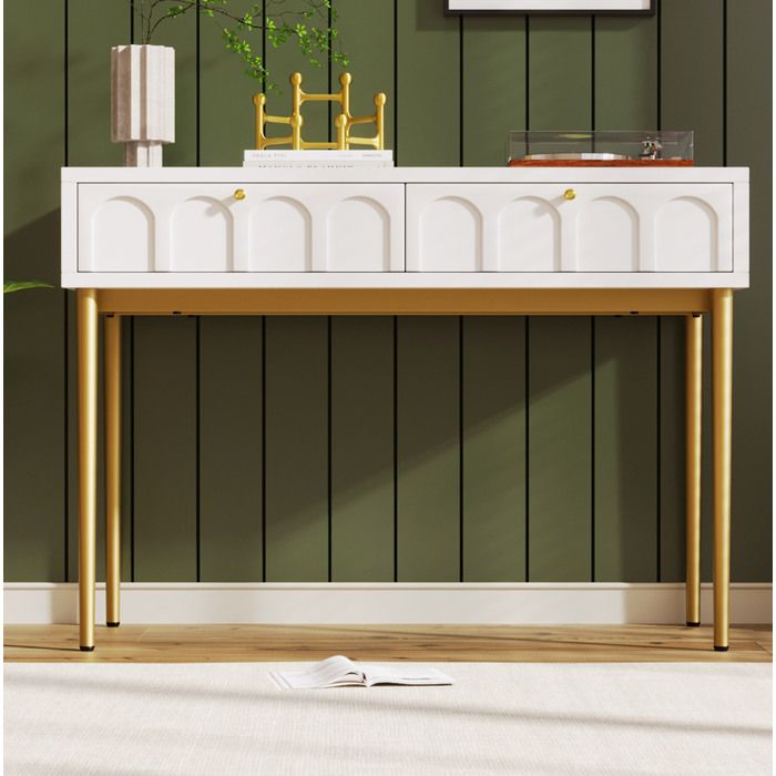 Coiffeuse 2 Tiroirs Crème Blanc Table De Maquillage FloraGrace Meuble De Chambre Montage Facile 100x45x765cm