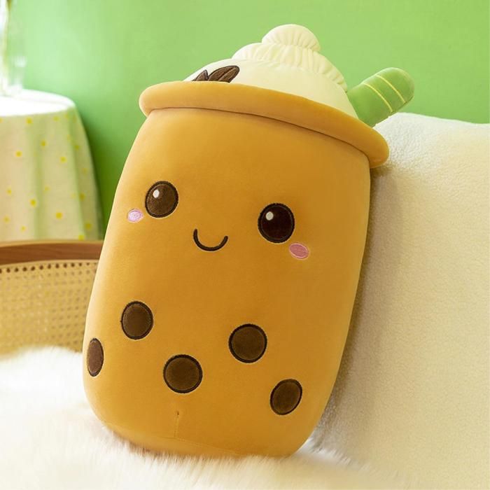 Coussin bubble tea 35 cm – Perles factices incluses ultra moelleux idéal pour déco kawaii ou sieste.