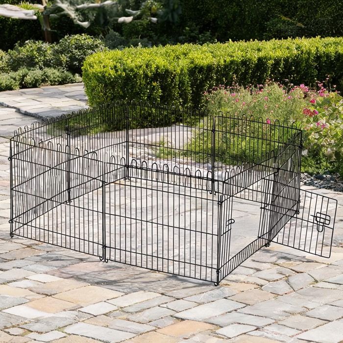 Enclos modulable pour animaux en métal noir - 8 panneaux - Diamètre 180 cm - Hauteur 61 cm - Noir Métal Ref 7VJFKG
