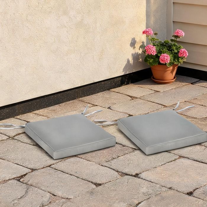 Coussin dassise carré gris clair 45 x 45 cm polyester déhoussable lot de 2 pour chaise et fauteuil jardin