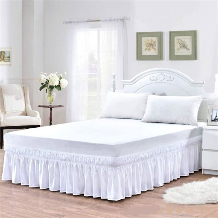 Jupe lit blanche 120x200+38cm volants anti-poussière cache-sommiers élastique Jupe lit VoltPulse