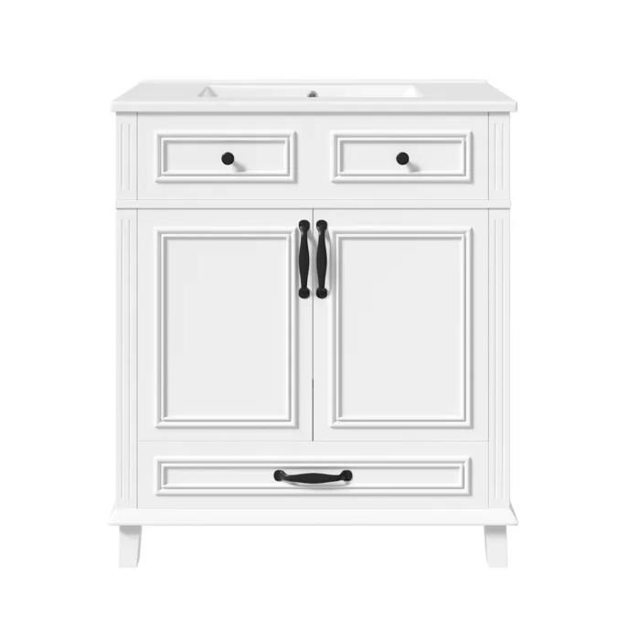 Meuble sous vasque 77x46x86cm blanc armoire salle de bain autoportante 9 étagères double porte charnières soft-close