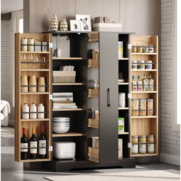Buffet de cuisine – meuble de rangement double porte – rangement à épices – MDF – noir et aspect bois – 120 x 78 x 35 cm