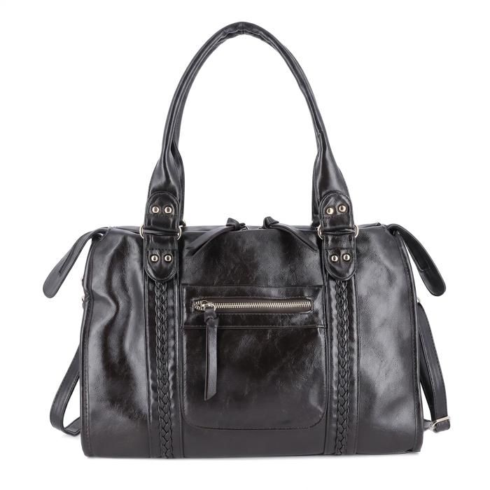Grand Sac Bowling Femme Cours Similicuir Noir
