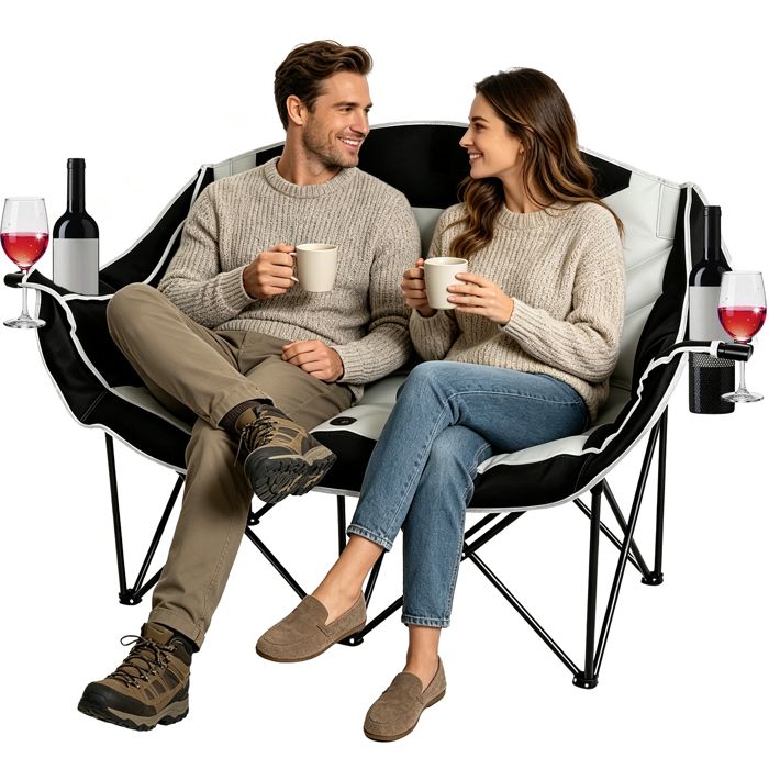 Chaise de camping portable pour deux personnes avec porte-gobelet structure en acier robuste adaptée au campingpêchevoyagecour