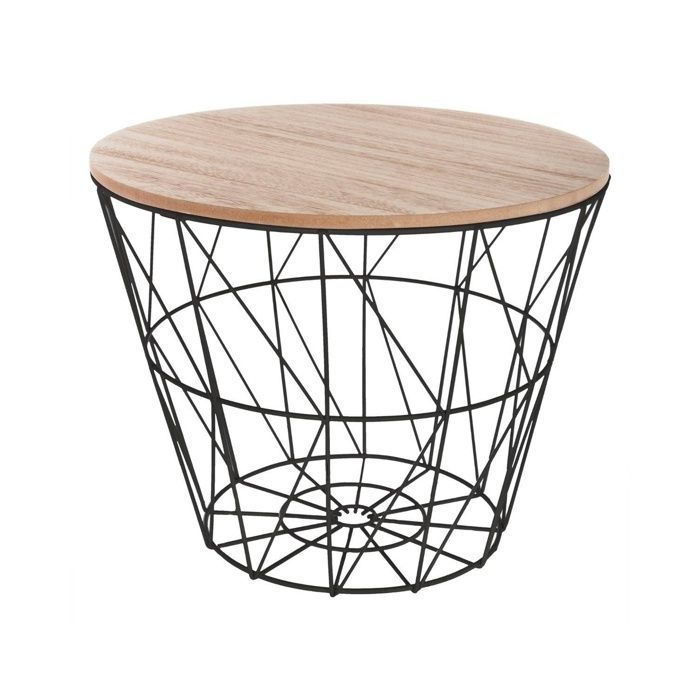 - Table dAppoint Panier Kumi Noir et Bois - D 38 x H 305 cm Rangement Style Scandinave - pour Salon Chambre N TABLE DAPPOINT