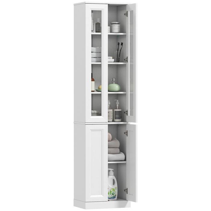 Meuble de Salle de Bain à 6 niveaux 4 Portes à Fermeture Douce Étagère Réglable Blanc