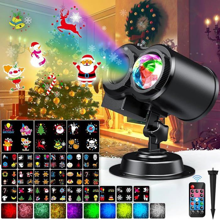 LED Projecteur Noel Exterieur 2 en1 24 Diapositives et 10 Couleurs Océan Lampe de Projection Noël Extérieur Intérieur Télécommande