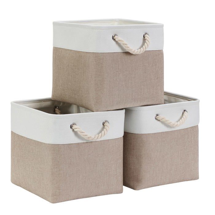 Boîtes de rangement Cube 25x25x25cm Kaki Clair Blanc 3Pcs Kaki Clair Blanc 25x25x25 cm 25x25x25 cm PANIER DECORATIF
