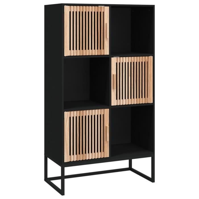 Buffet haut - ASHATA - 70x35x125 cm - Bois dingénierie - 3 portes - Noir