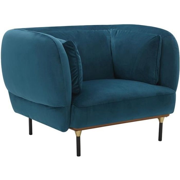 Fauteuil - ATMOSPHERA - Isee - Velours bleu canard - Design tendance - Confortable