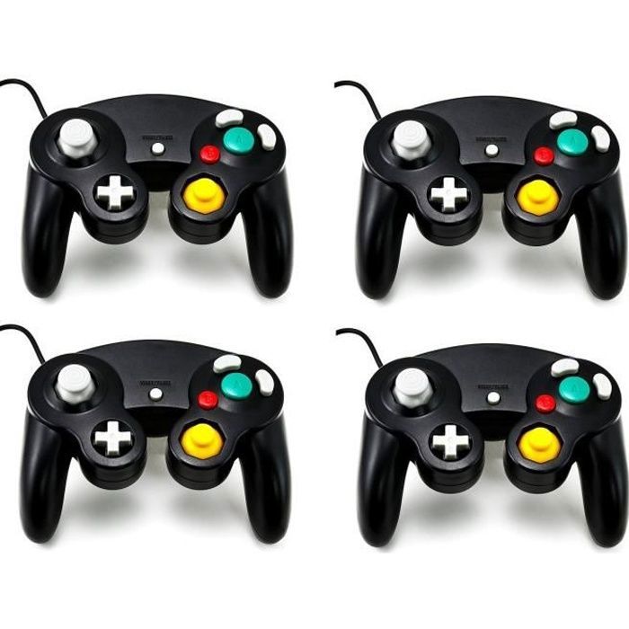 Lot de 4 manettes noires vibrantes pour console Nintendo Gamecube et Wii