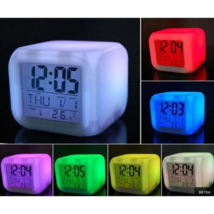 Reveil cube led lumière nuit alarm clock reine neiges personnalisé prénom réf 18 