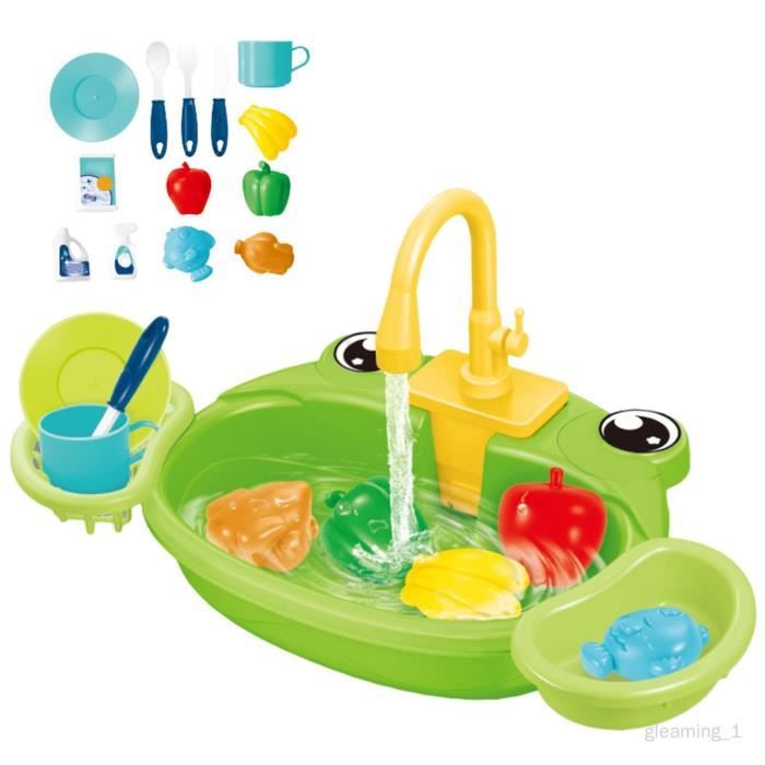 Évier De Jeu Avec Eau Courante - Cuisinenette Montessori - Robinet Réel - Cadeau Enfant 3 Ans+ - Bleu 40x25x21 Cm