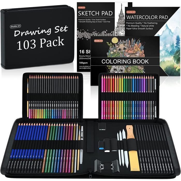 41PCS kit de dessin pro avec Crayons Fusain, crayon de couleur  aquarellable, crayon graphite - Cdiscount Beaux-Arts et Loisirs créatifs