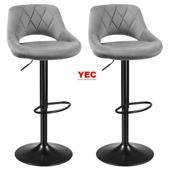 Chaises hauts/tabourets de bar en velours (gris clair) - YEC - 2PC - Cuisine - Scandinave - Moderne