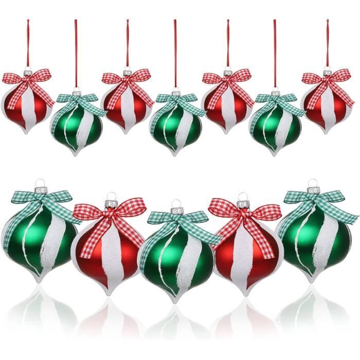 Lot De 12 Boules De Noël À Suspendre Avec Nœuds - Décorations Pour Sapin De Noël - Boules De 