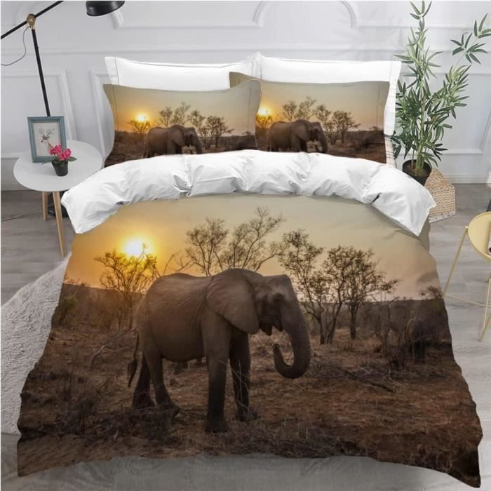 Housse De Couette Imprimée éléphant Savane Africaine - Multicolore