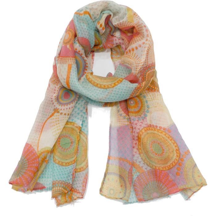 Écharpe Foulard ESPRIT - Motif Papillon Et Fleurs Multicolore - 140x29 Cm - Polyester - Occasion TBE